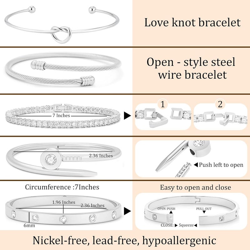 FAFUGA 18 K Gold Plated Love Bangle Bracelet Stack Cuff Jewelry for Women Jewelry Set for Women Gift with Box - Image 4